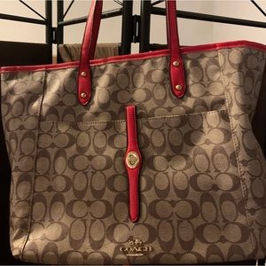 Red, beige & brown Coach bag